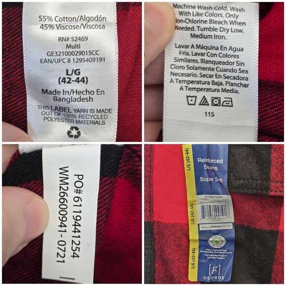 NWT George Men's L (42-44) Red Plaid Flannel Long Sleeve Buffalo Check Shirt - Picture 14 of 15